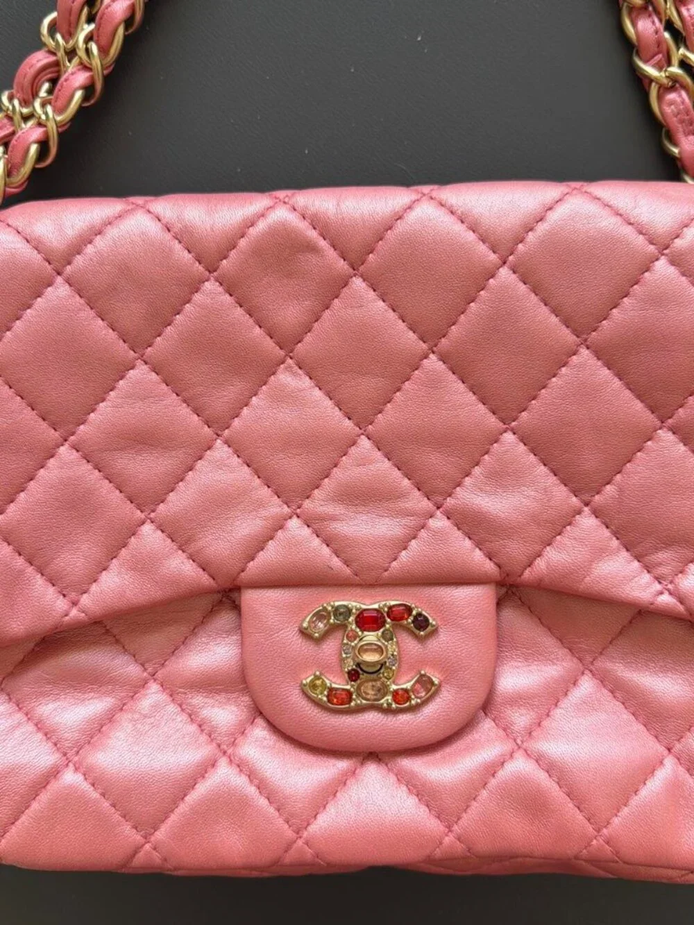 Chanel Pink Quilted Lambskin Flap Bag w/ Jeweled CC Turn Lock ✨ Rare